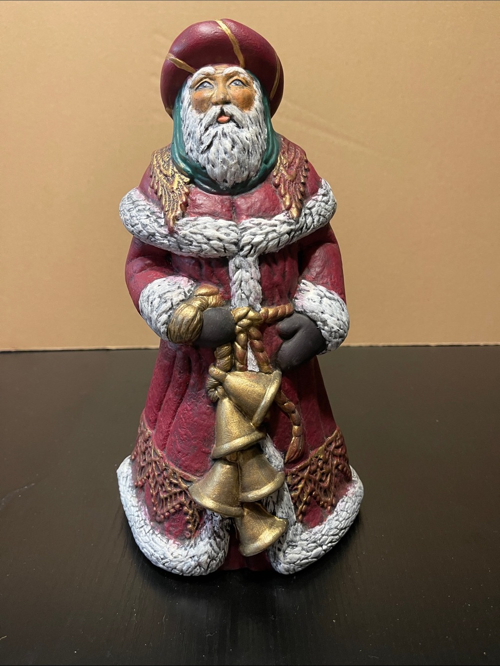 Festive Red Santa Figurine with Gold Bells - Holiday Decor